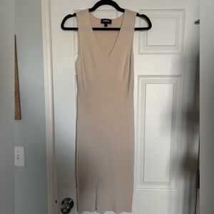 Express Ribbed V-Neck Midi Dress in Taupe